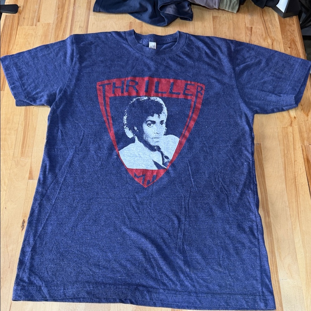 American Apparel Navy Blue Thriller Graphic Tee with Red and White Print